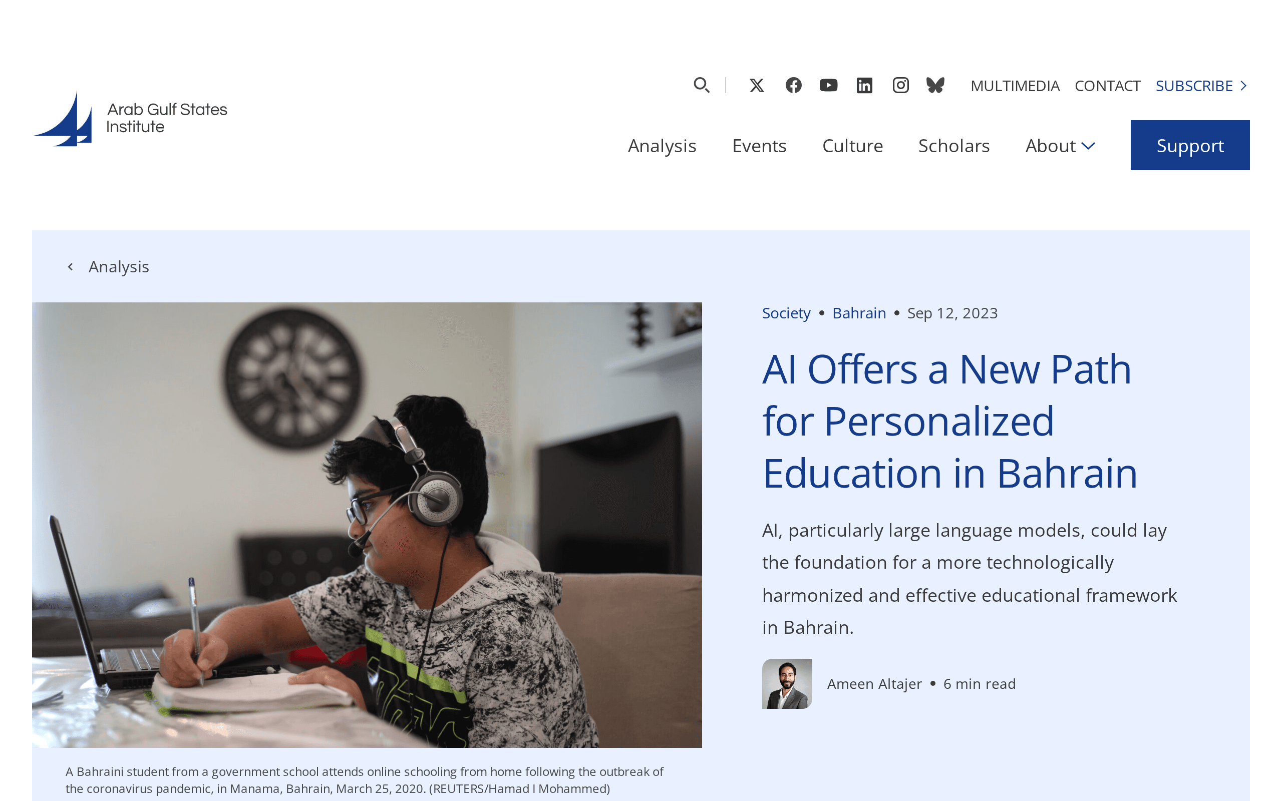 Arab Gulf States Institute in Washington: AI Offers a New Path for Personalized Education in Bahrain