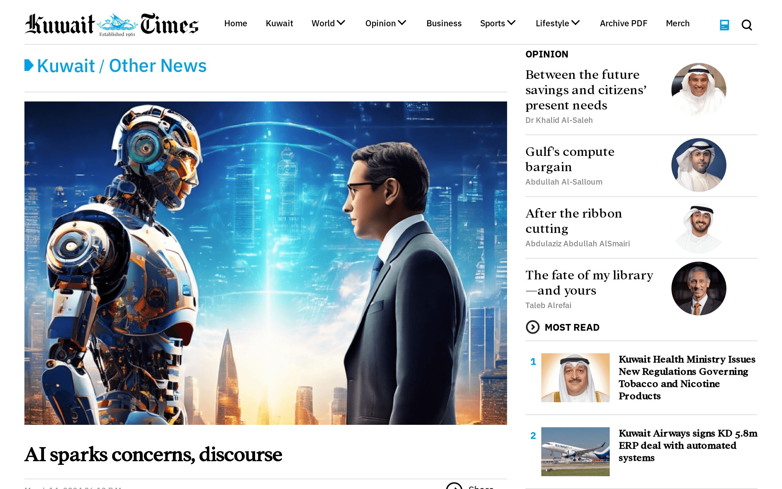 Kuwait Times: AI sparks concerns, discourse